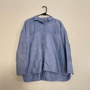 Everlane Blue & Gray Checkered Boxy Oxford Shirt